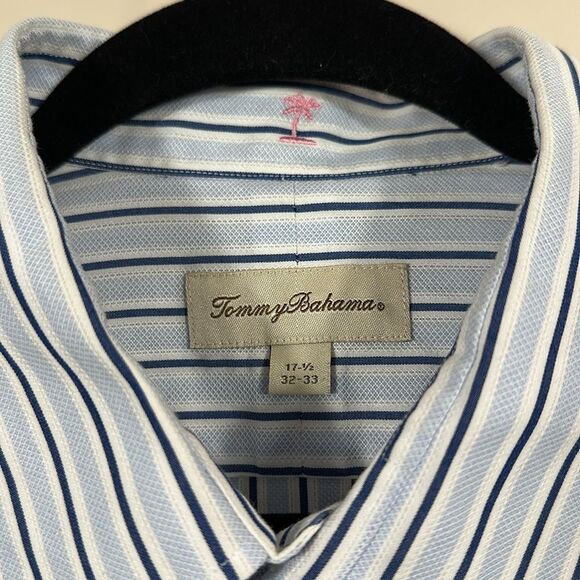 Tommy Bahama Button Front Stipe Blue White Longsleeve Shirt Men Size 17.5 32-33 - Picture 4 of 9